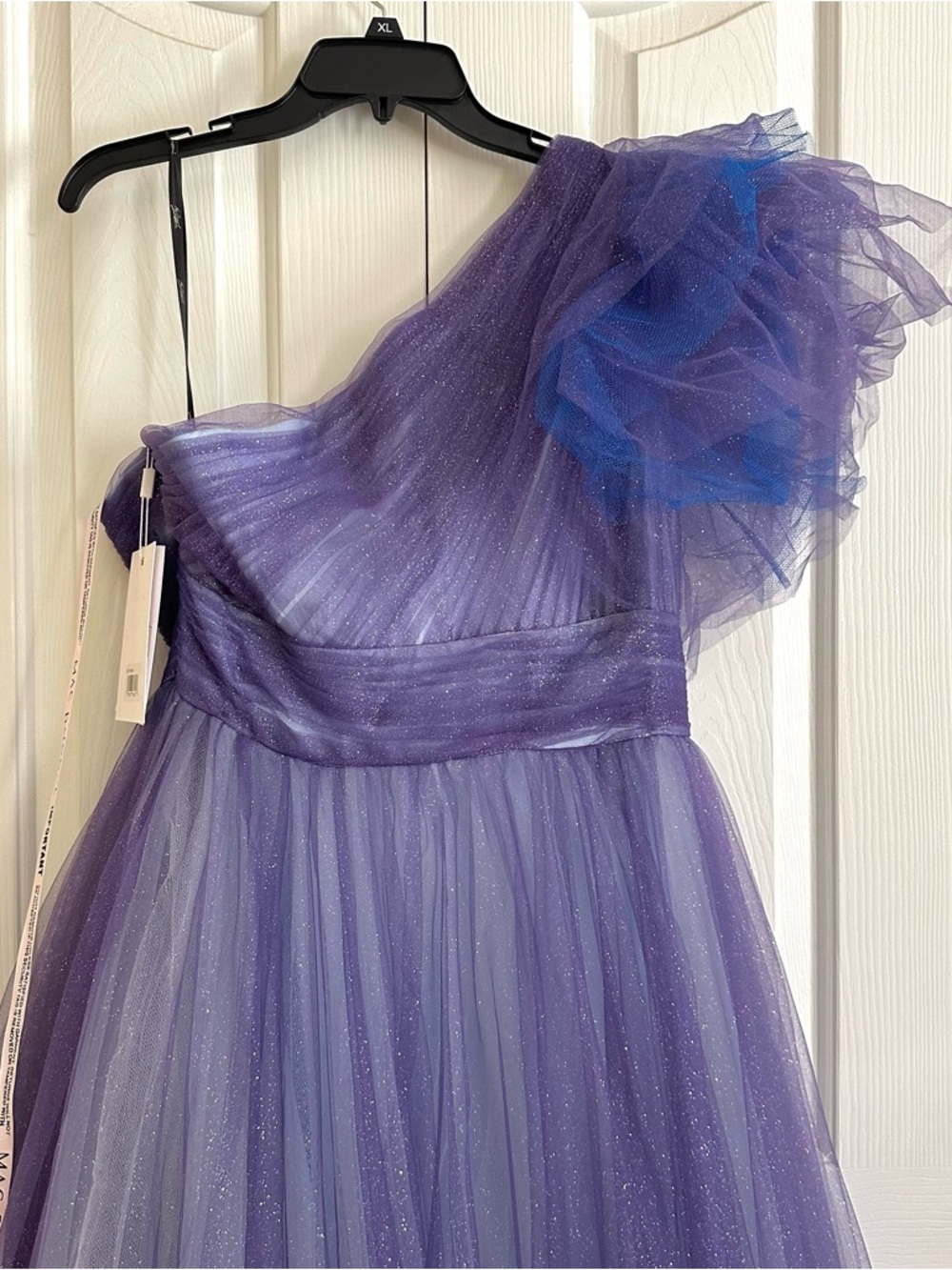 Mac Duggal Lavender Ombré Glitter One-Shoulder Tulle Evening Ball Gown Size 12 - Picture 10 of 11